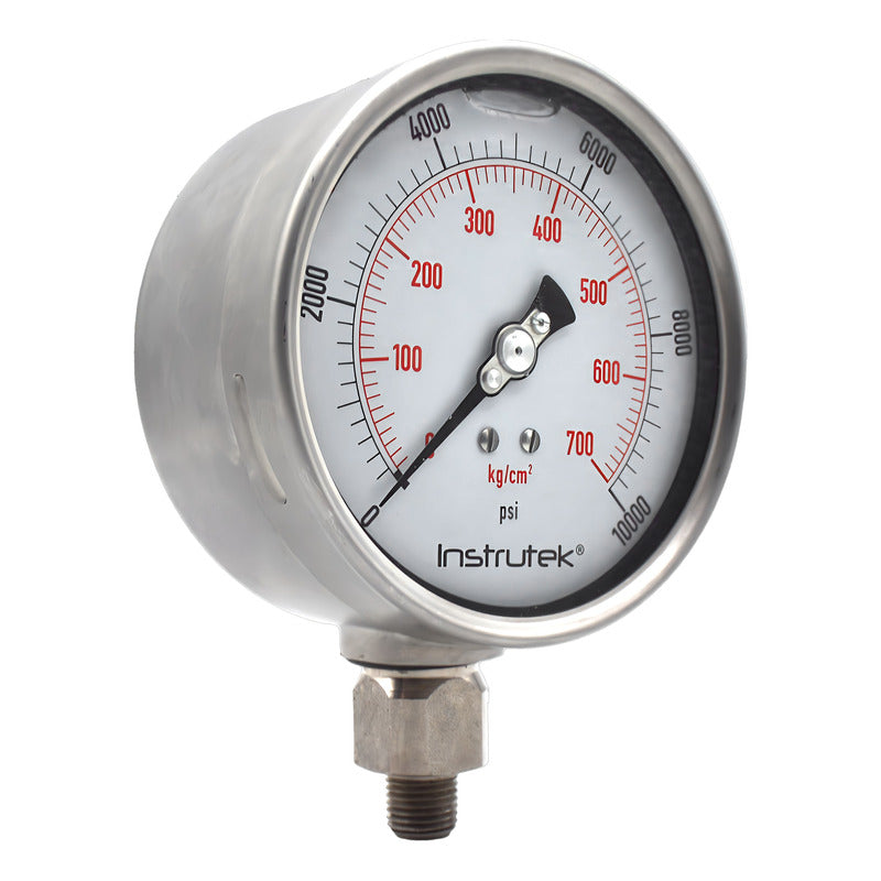 Manómetro 4", lleno de líquido premium, 1/4" NPT, inferior, 10000 psi-kg/cm2