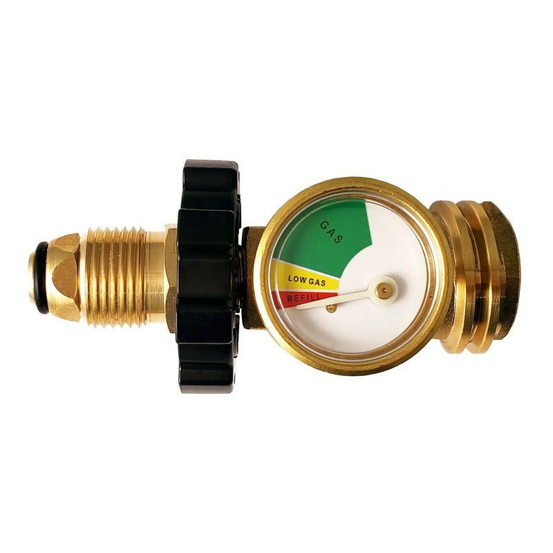 Manómetro medidor - adaptador de gas LP fabricado en latón.