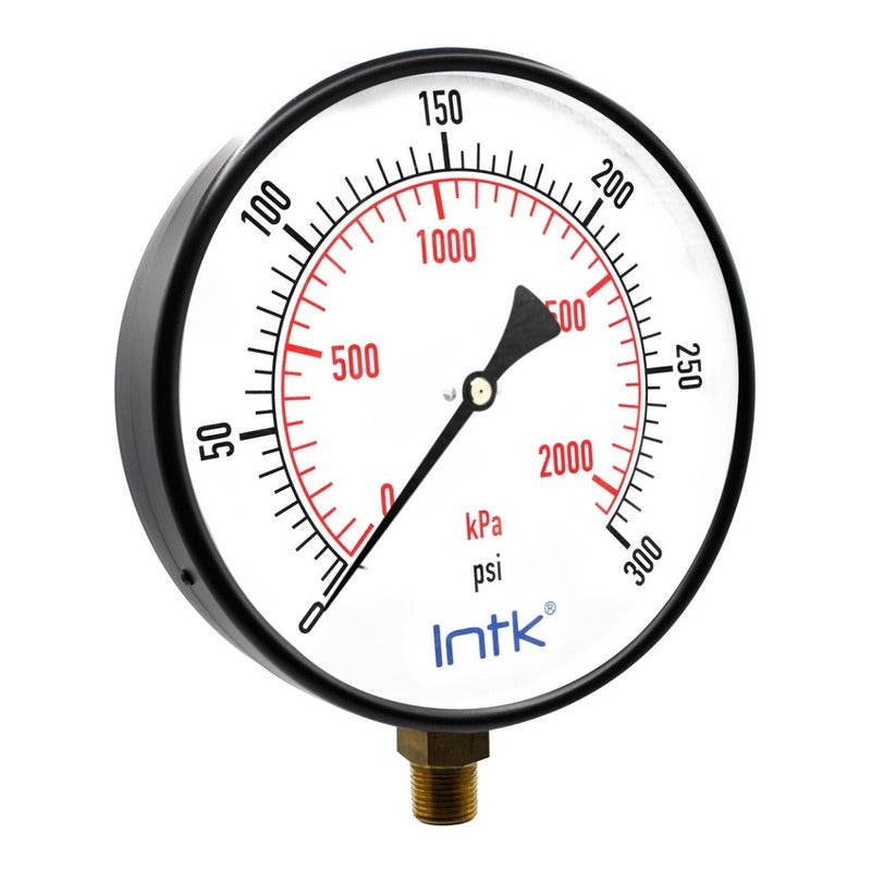 10" Standard, dry, pressure gauge, black steel case, 1/2" NPT, bottom connection, 0 to 300 psi-kPa