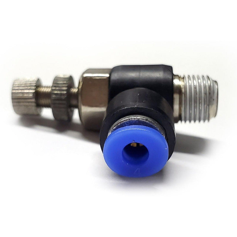Conector / Regulador De Caudal Neumático Codo 1/8 Npt X 4mm