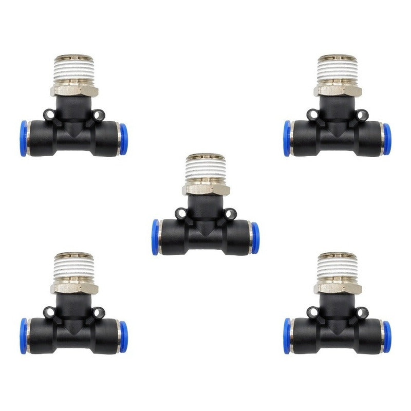 5pz Racor Rápido Neumático En Tee 1/2 Npt X 10mm