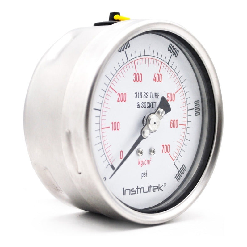 Manómetro 4", acero inoxidable, 1/2" NPT, posterior, 10000 psi-kg/cm2