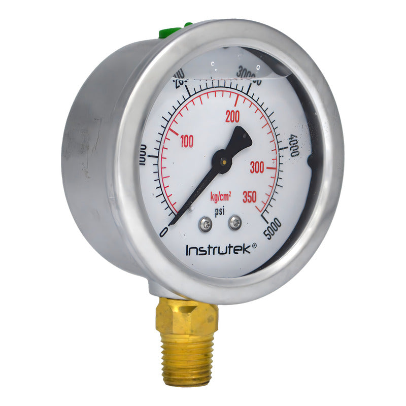 Manómetro 2.5", lleno de líquido premium, 1/4" NPT, inferior, 5000 psi-kg/cm2