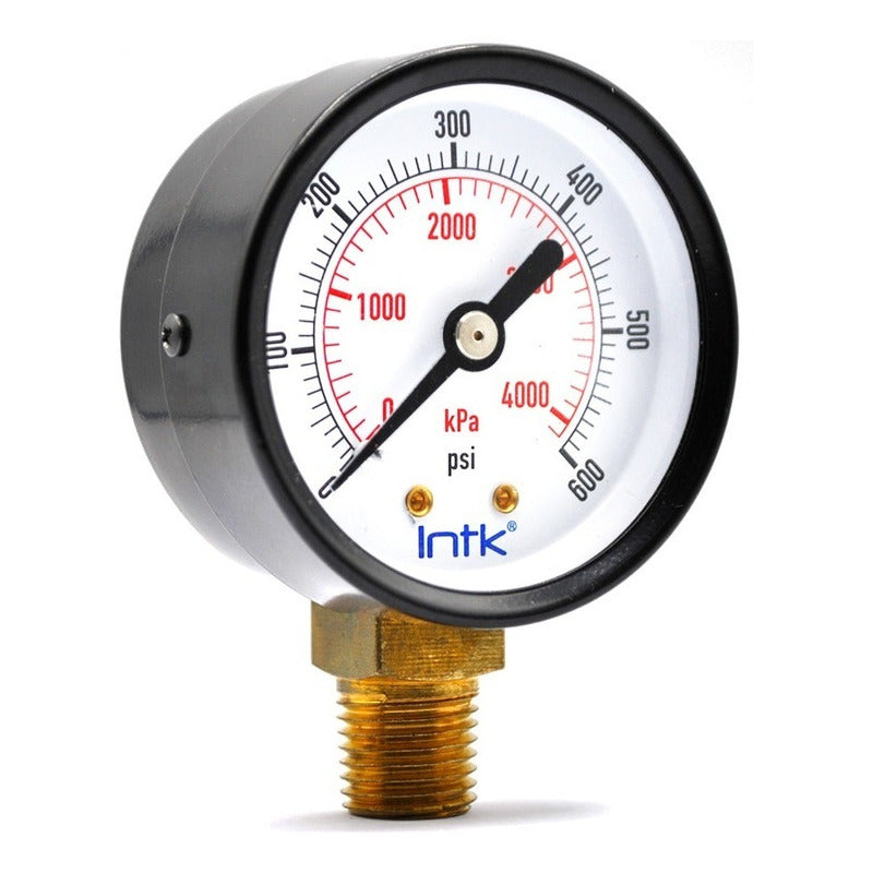 2" Standard, dry, pressure gauge, black steel case, 1/4" NPT, bottom connection, 0 to 600 psi-kPa