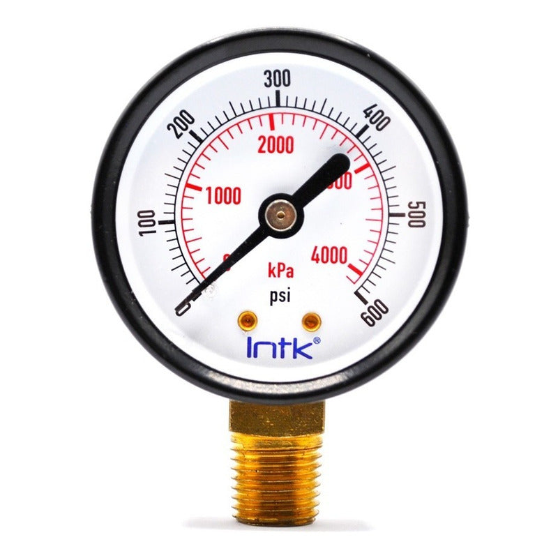 2" Standard, dry, pressure gauge, black steel case, 1/4" NPT, bottom connection, 0 to 600 psi-kPa