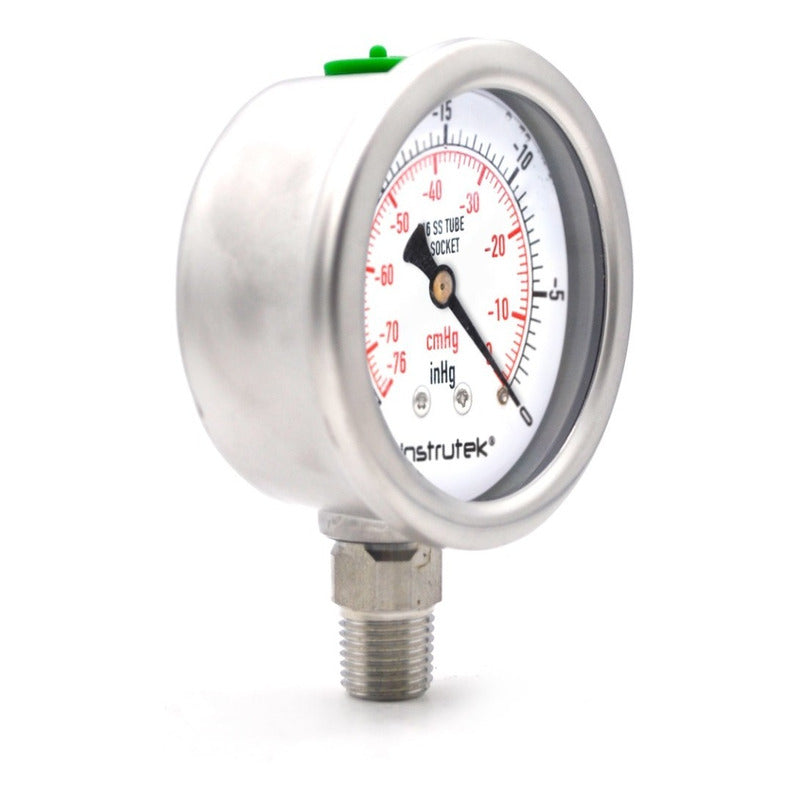 Vacuómetro 2.5", acero inoxidable, 1/4" NPT, inferior, 30 Vac inHg-cmHg