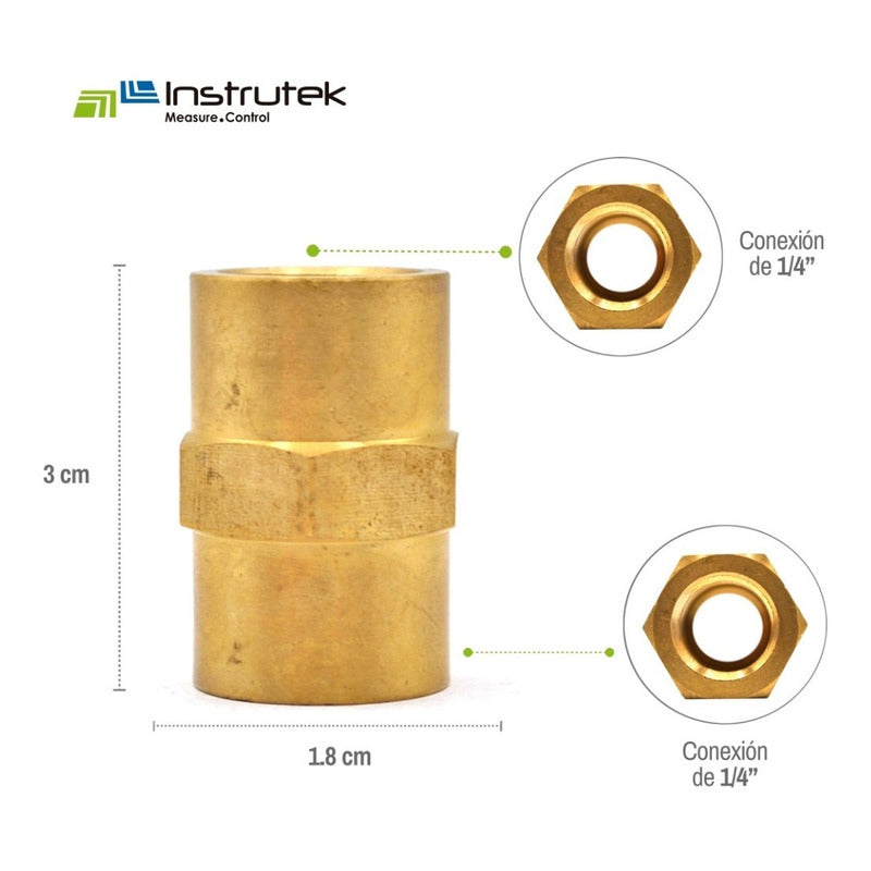 Cople recto de 1/4" NPT, fabricado en latón (dorado).