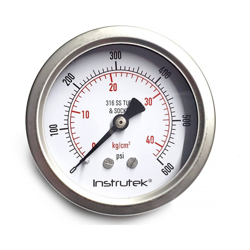 Manómetro 2.5", acero inoxidable, 1/4" NPT, posterior, 600 psi-kg/cm2