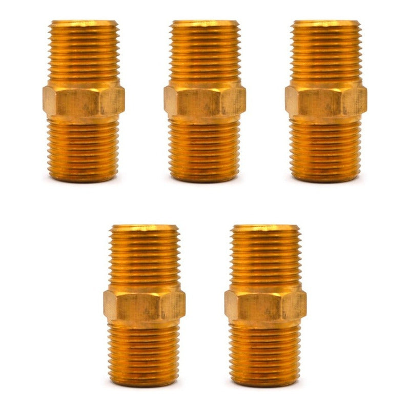 Brass Hexagonal Nipple 3/8 X 3/8 Npt 5 Pcs
