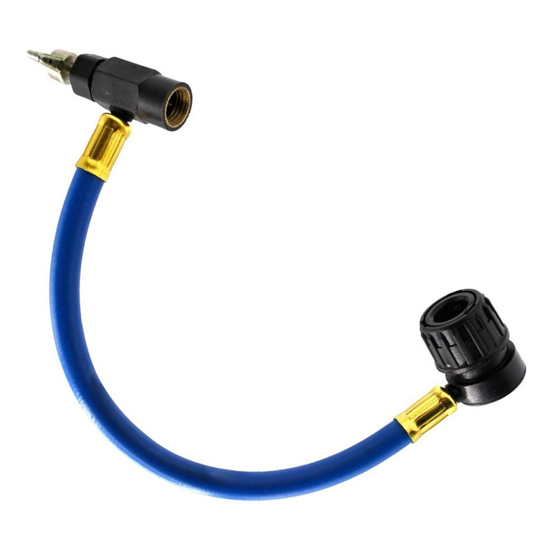 Manguera azul y negro reutilizable para recarga de aire acondicionado. Para refrigerante R-134a.