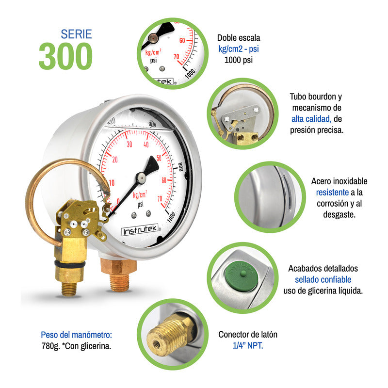 Stainless Steel High Pressure Glycerin Gauge 4 Inch, 1000 Psi