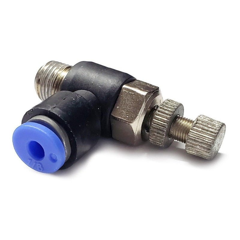Conector / Regulador De Caudal Neumático Codo 1/8 Npt X 1/8