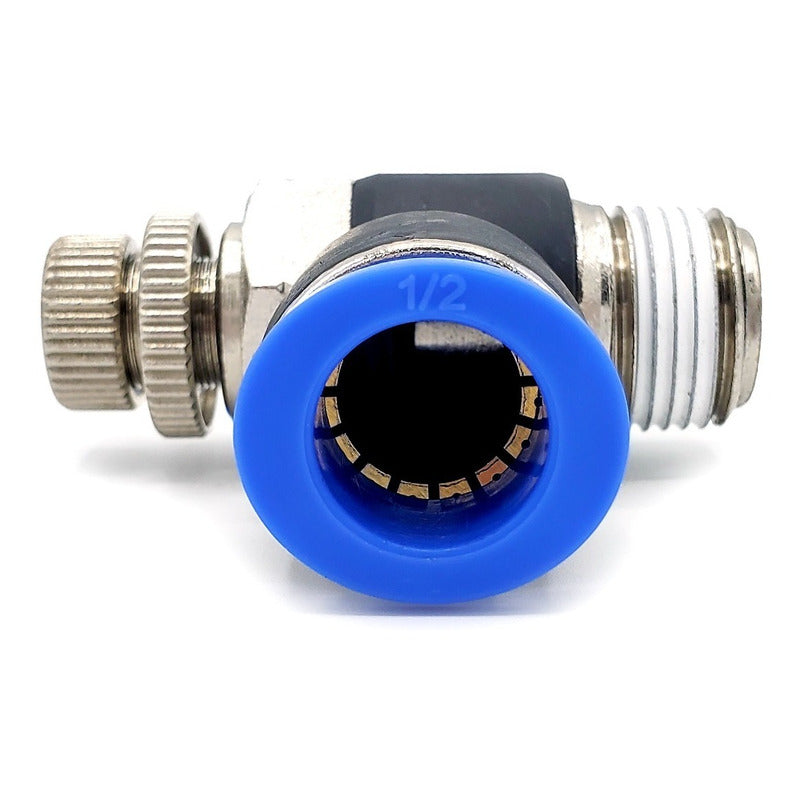 Conector / Regulador De Caudal Neumático Codo 3/8 Npt X 1/2"