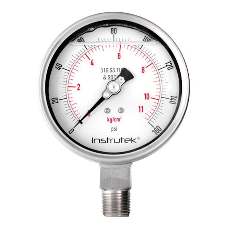 Manómetro Totalmente Inox Glicerina Carátula 4 PLG, 160 Psi