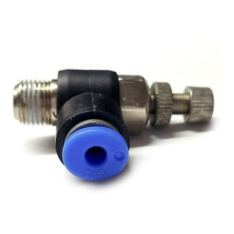 Conector / Regulador De Caudal Neumático Codo 1/8 Npt X 1/8