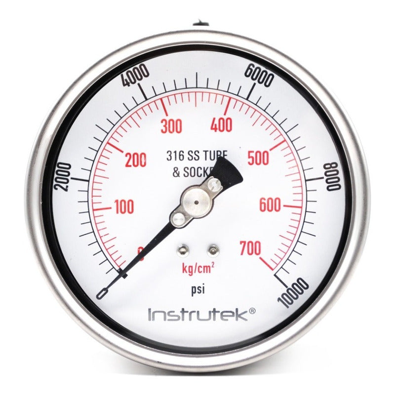 Manómetro 4", acero inoxidable, 1/2" NPT, posterior, 10000 psi-kg/cm2