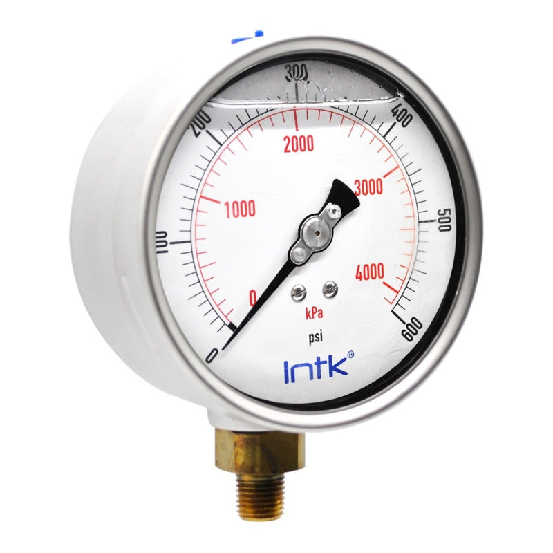 4” Liquid filled (O.E.M.), pressure gauge, 1/4” NPT, bottom connection, 0 to 600 psi-kPa