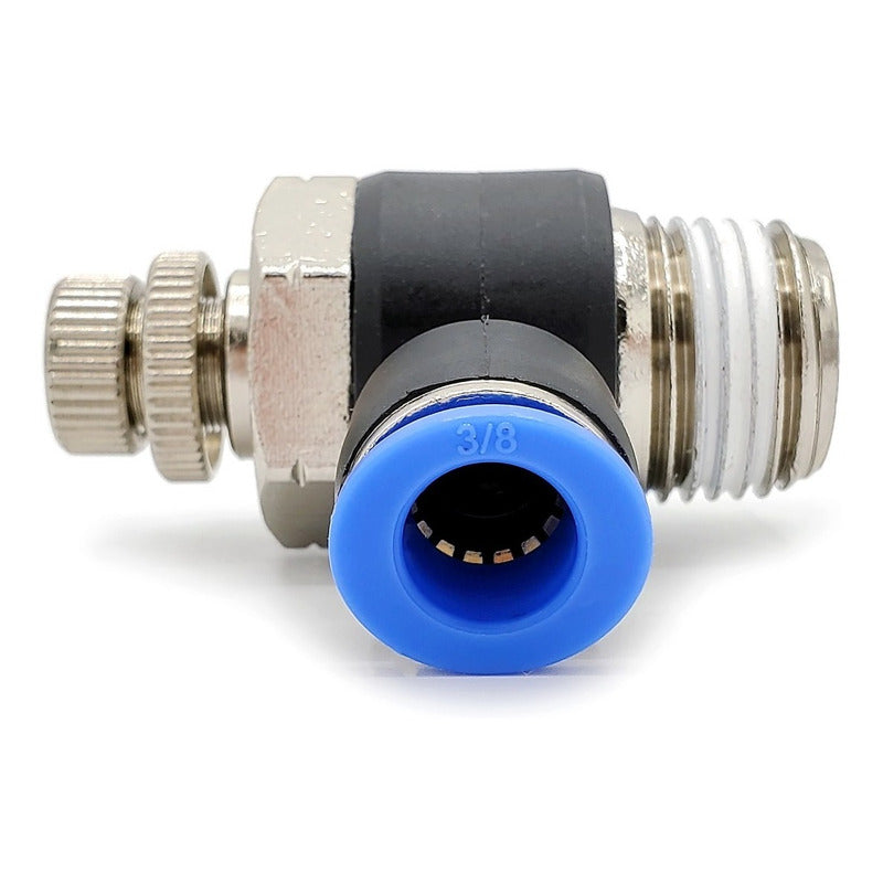 Conector / Regulador De Caudal Neumático Codo 1/2 Npt X 3/8