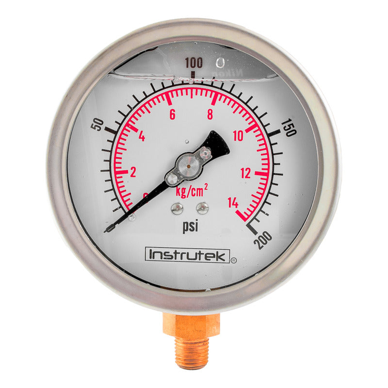 Manómetro 4", lleno de líquido (O.E.M.), 1/4" NPT, inferior, 200 psi-kg/cm2