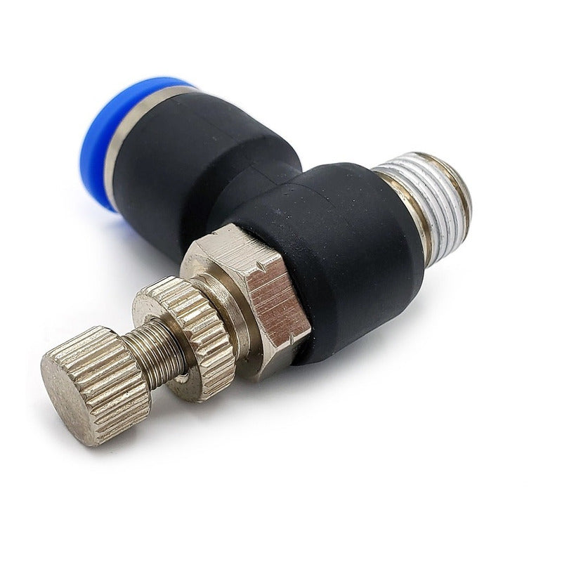 Conector / Regulador De Caudal Neumático Codo 1/8 Npt X 8mm