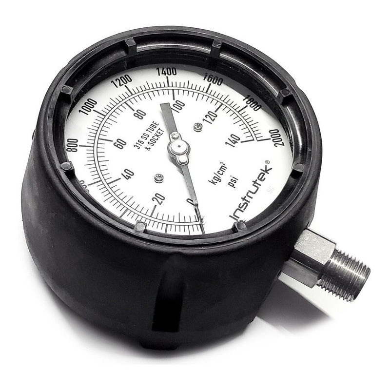 Manómetro 4.5", fenólico, 1/2" NPT, inferior, 2000 psi-kg/cm2