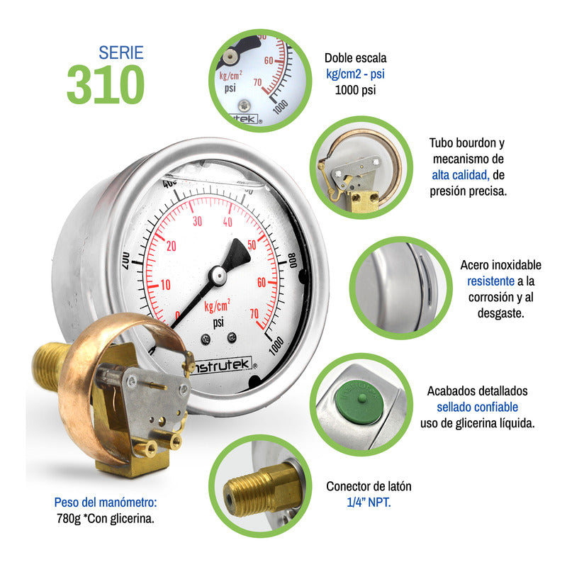 Stainless Steel High Pressure Glycerin Gauge 4 Inch, 1000 Psi