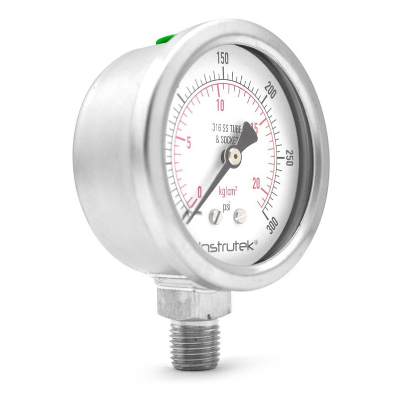 Manómetro Totalmente Inox Glicerina Carátula 2.5 PLG 300 Psi
