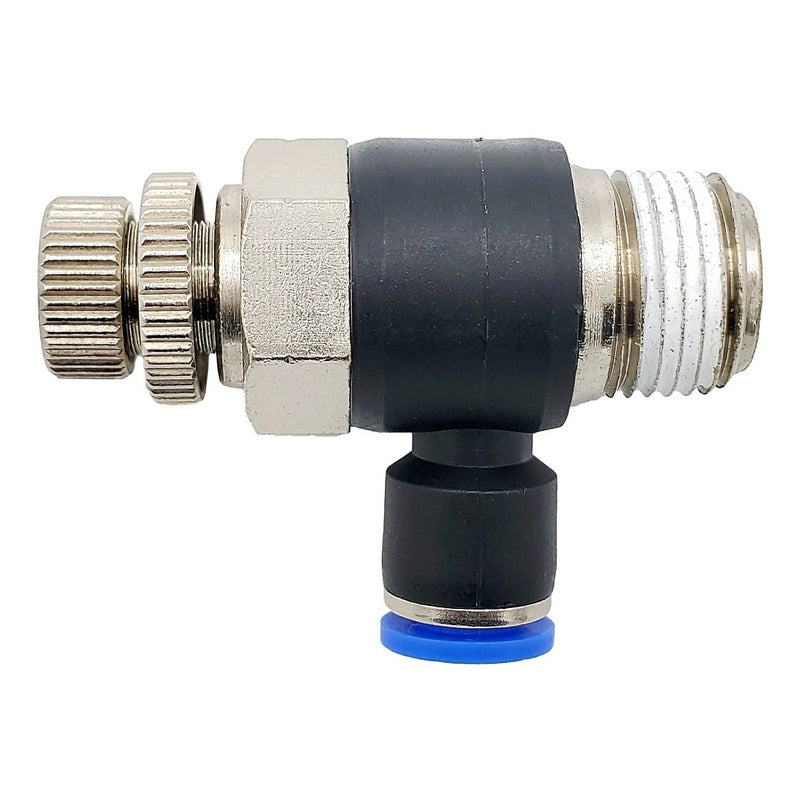 Conector /regulador De Caudal Neumático Codo 3/8 Npt X 6mm