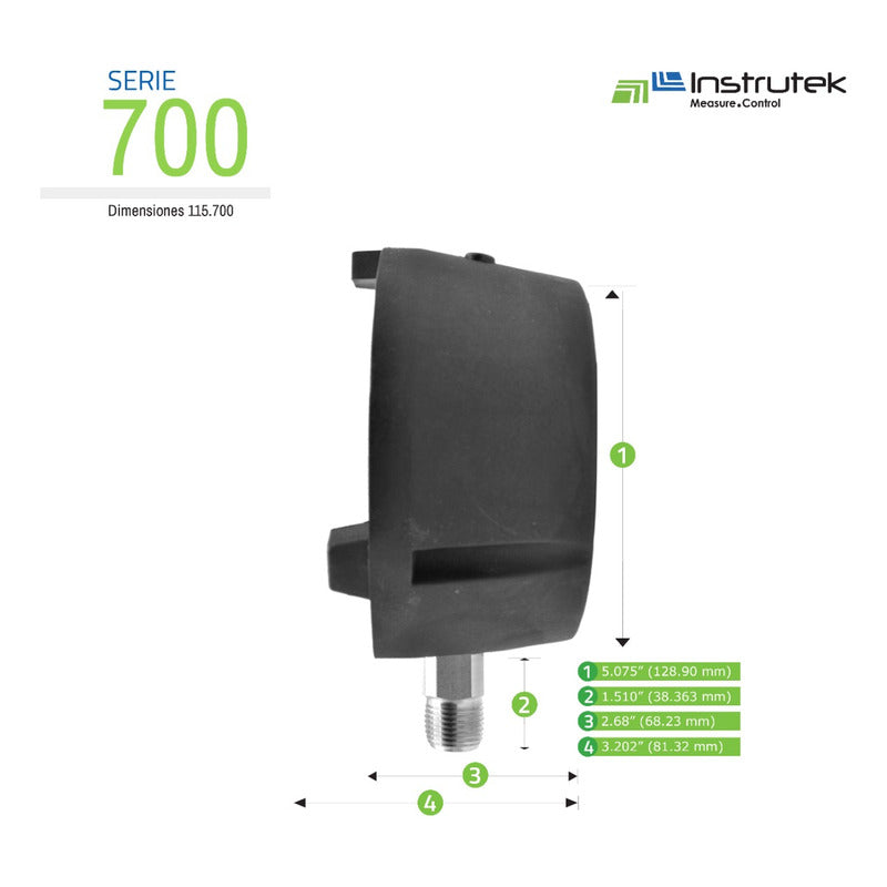 Manómetro 4.5", fenólico, 1/2" NPT, inferior, 30 psi-kg/cm2