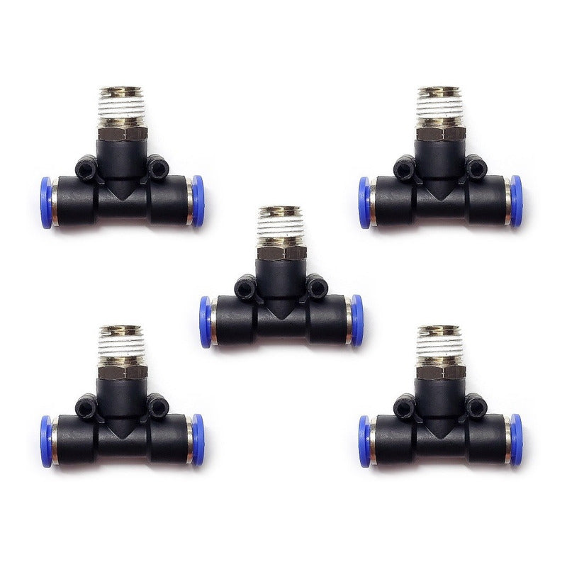 5pz Racor Rápido Neumático En Tee 1/4 Npt Macho X 8 Mm Mang.