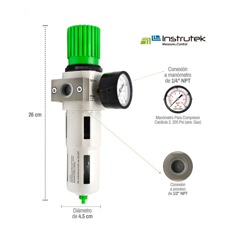 1/2 High Pressure Filter-Regulator for Compressor with Pressure Gauge