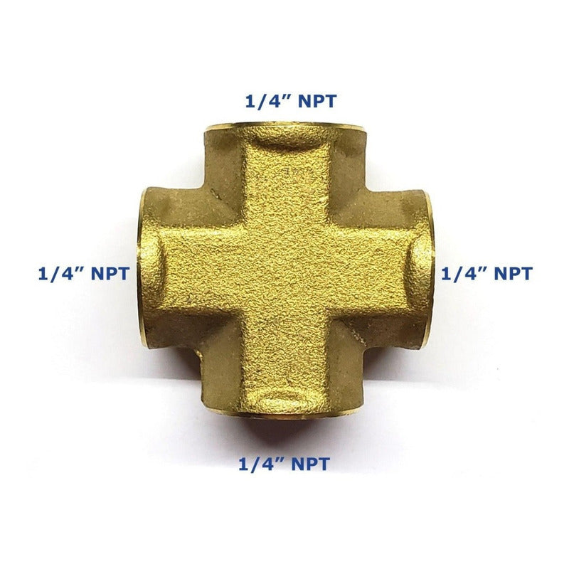 Conector en cruz hembra, fabricado en latón (dorado) de 1/4" NPT