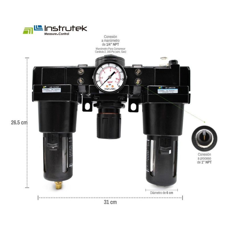 1 INCH Filter-Regulator-Lubricator for Compressor with Pressure Gauge