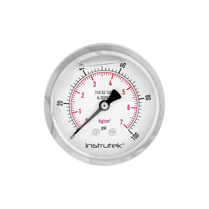 Manómetro 2.5", acero inoxidable, 1/4" NPT, posterior, 100 psi-kg/cm2