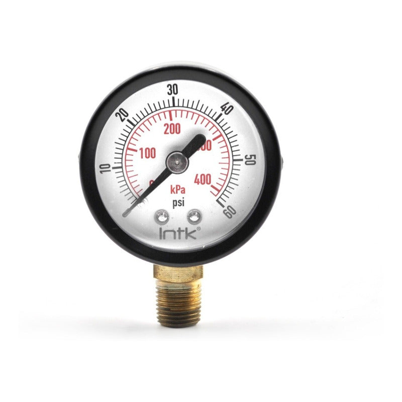 1.5" Standard, dry, pressure gauge, black steel case, 1/8" NPT, bottom connection, 0 to 60 psi-kPa