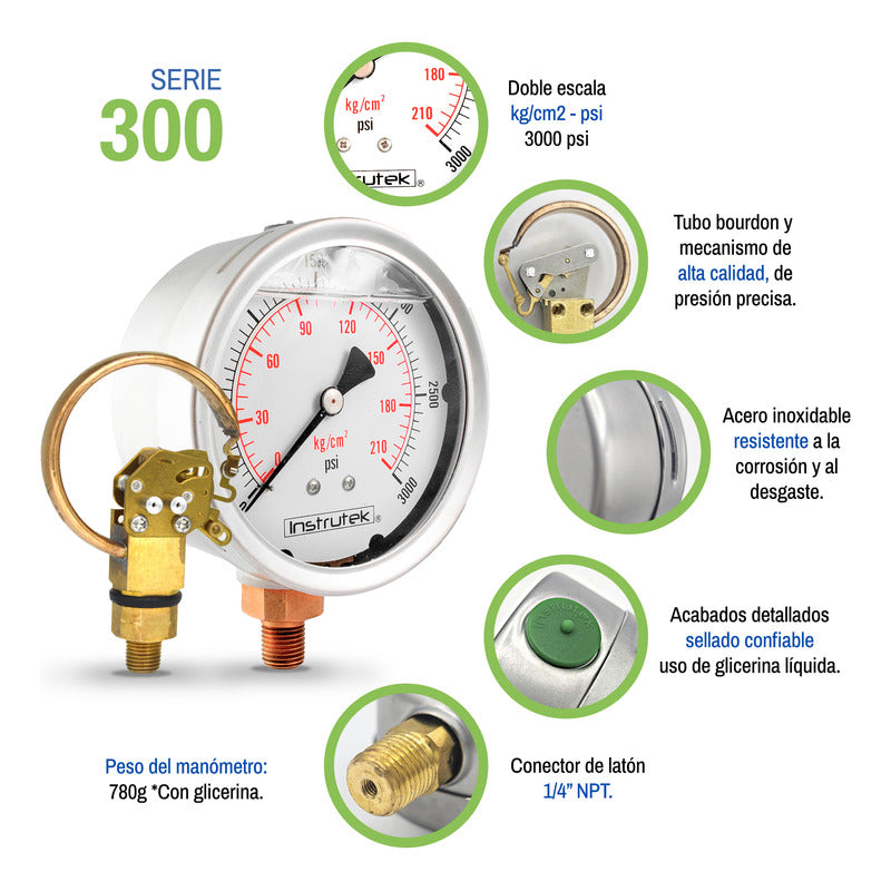 Stainless Steel High Pressure Glycerin Gauge 4 Inch, 3000 Psi