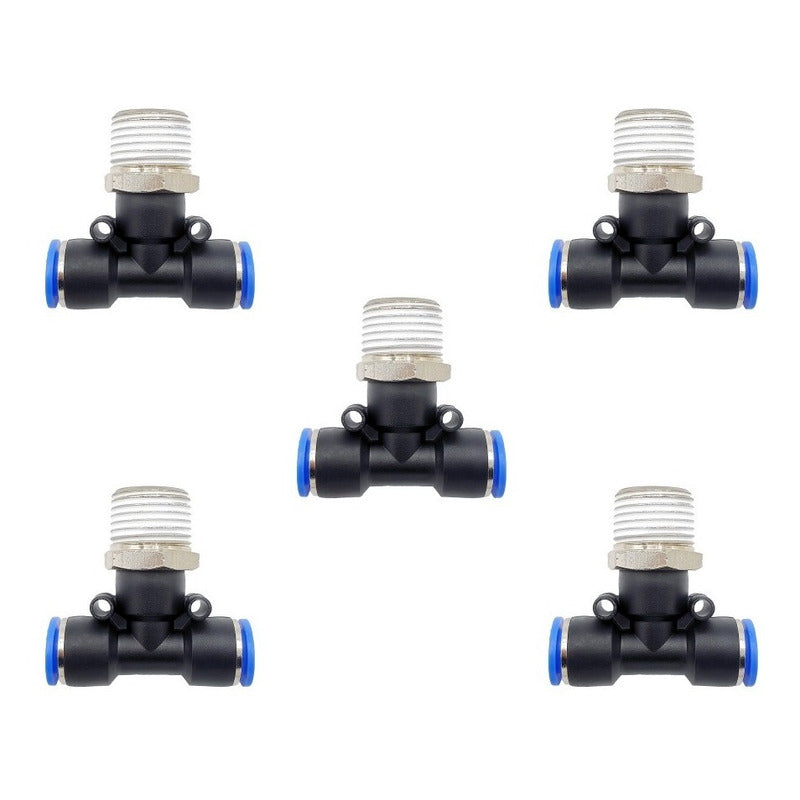 5pz Racor Rápido Neumático En Tee 1/2 Npt X 3/8