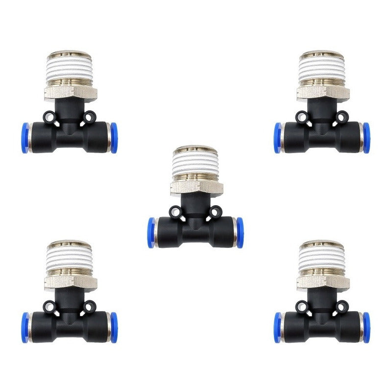 5pz Racor Rápido Neumático En Tee 1/2 Npt X 6mm