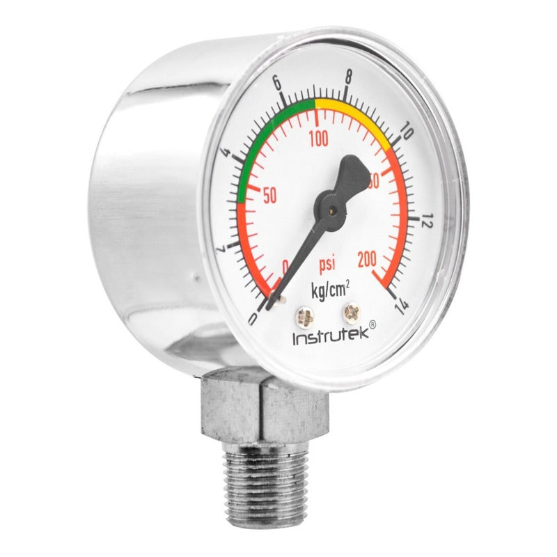 Manómetro 2", oxígeno medicinal, 1/4" NPT, inferior, 200 psi-kg/cm2