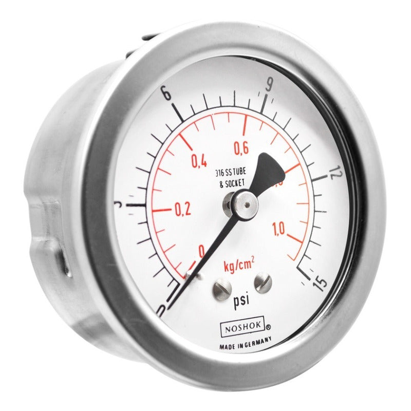 Manómetro 2.5", acero inoxidable, 1/4" NPT, posterior, 15 psi-kg/cm2