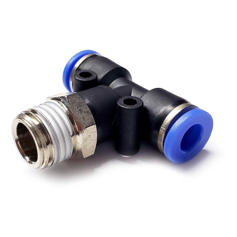 5pz Racor Rápido Neumático En Tee 1/4 Npt Macho X 6 Mm Mang.