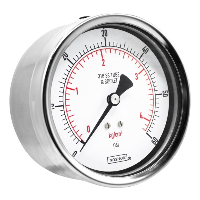 Manómetro 4", acero inoxidable, 1/2" NPT, posterior, 60 psi