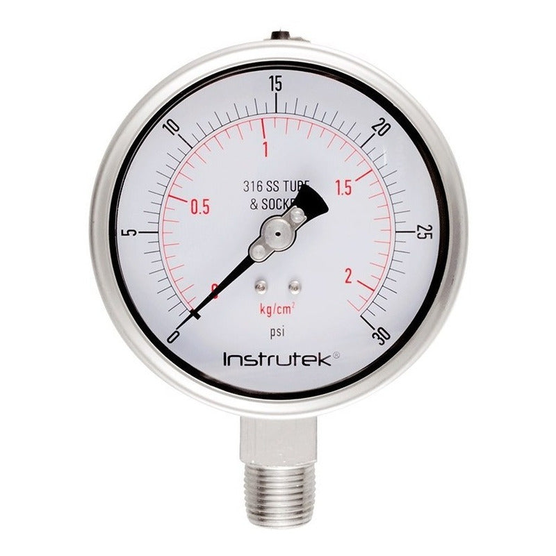 Manómetro 4", acero inoxidable, 1/2" NPT, inferior, 30 psi-kg/cm2