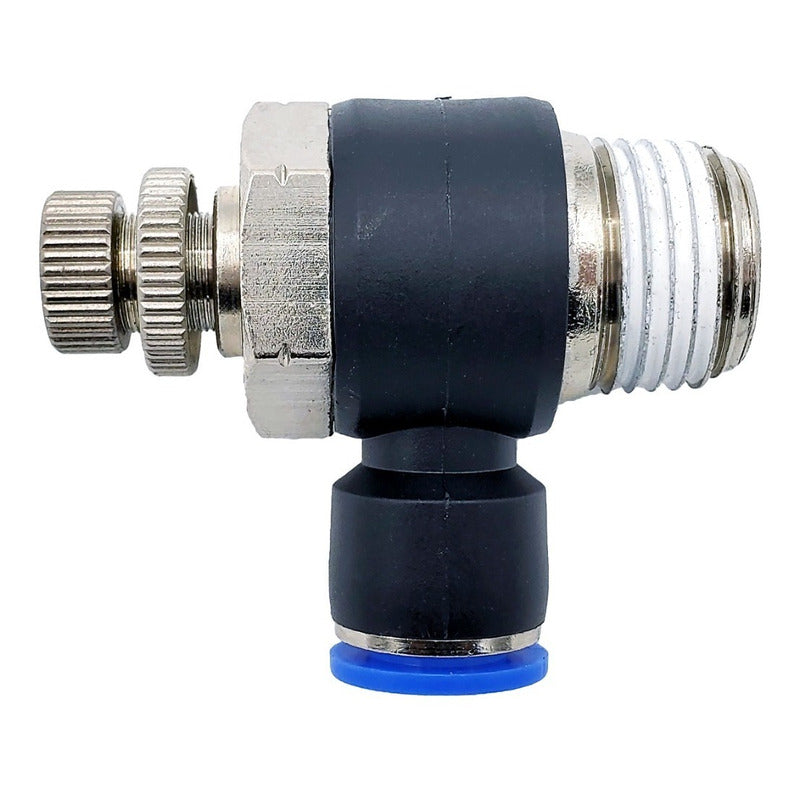 Conector / Regulador De Caudal Neumático Codo 1/2 Npt X 10 mm