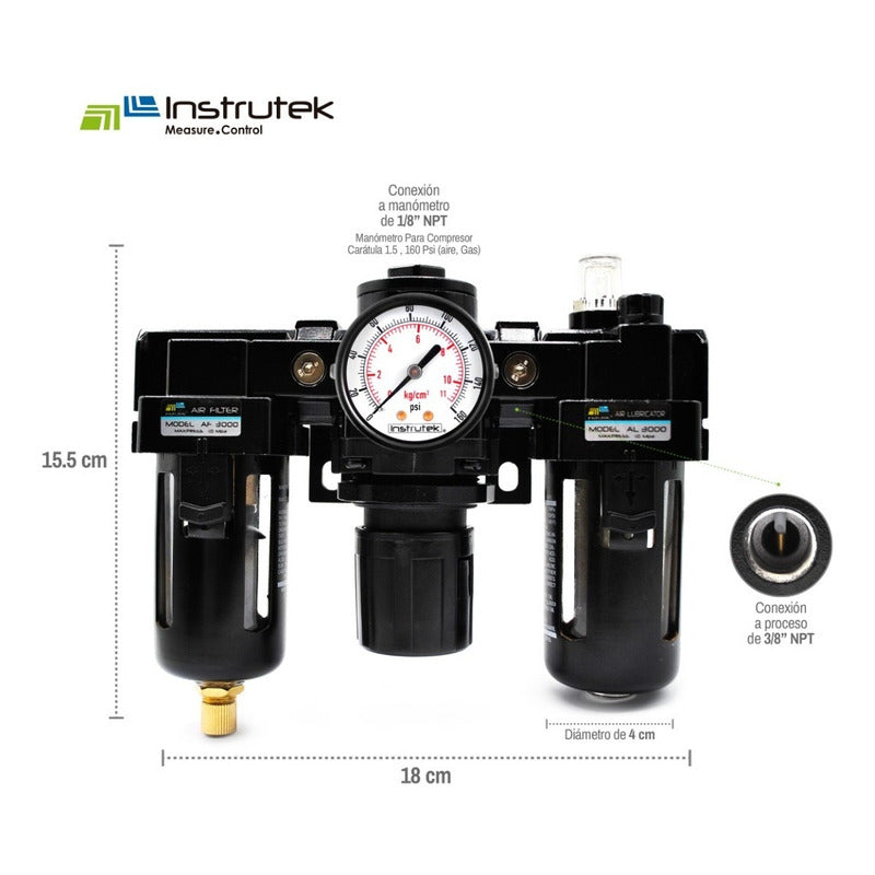 Filter-regulator-lubricator 3/8 P/compressor C/manometer
