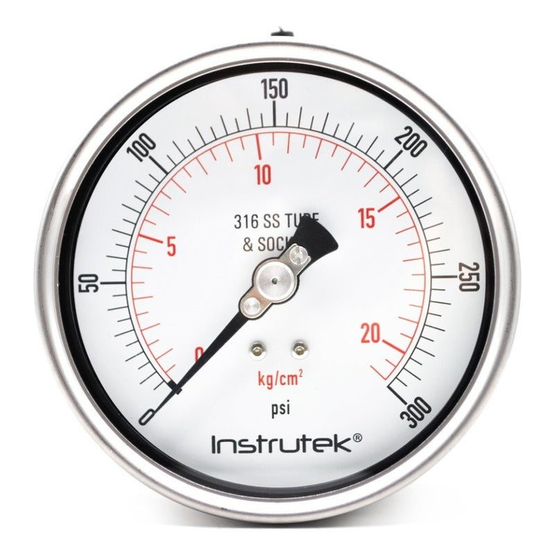 Manómetro 4", acero inoxidable, 1/2" NPT, posterior, 300 psi-kg/cm2