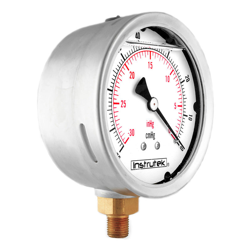 Vacuómetro 4", lleno de líquido (O.E.M.), 1/4" NPT, inferior, 30 Vac inHg-cmHg