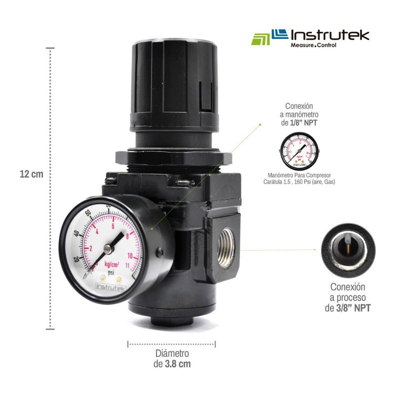 Pneumatic Pressure Regulator 3/8 120 Psi With Gauge