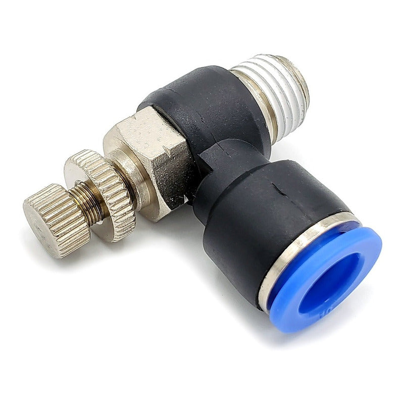 Pneumatic Flow Regulator / Connector Elbow 1/4 Npt X 10mm
