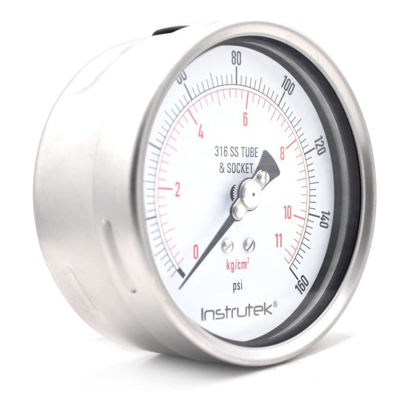 Manómetro 4", acero inoxidable, 1/2" NPT, posterior, 160 psi-kg/cm2